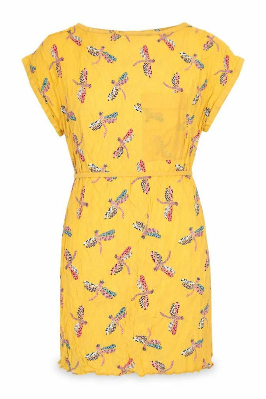 Zara Basic Yellow XS Women's Dragonflies Dress with Belt