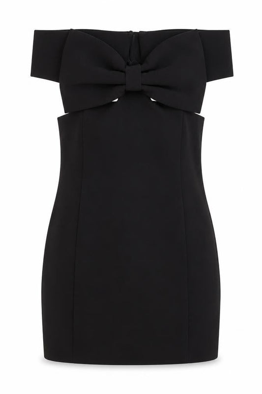 Front view of Zara Women's Black Off Shoulder Cocktail Dress L