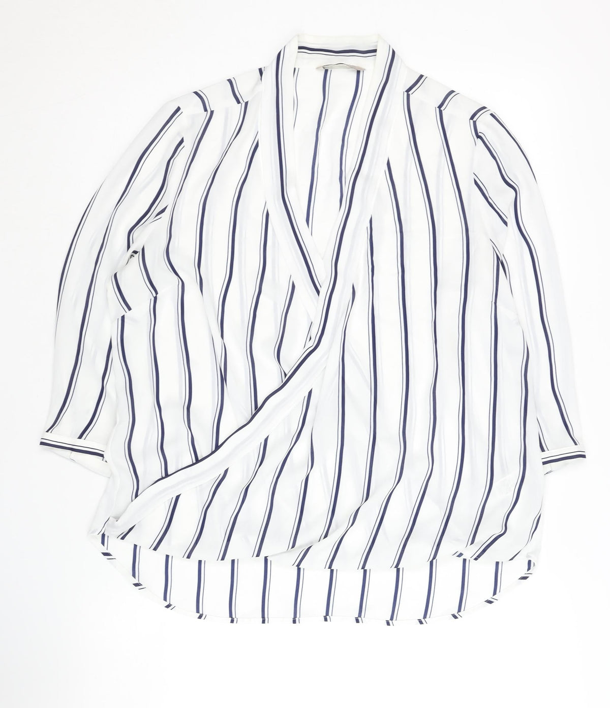 Marks & Spencer Women's White Striped 3/4 Sleeve Wrap Blouse