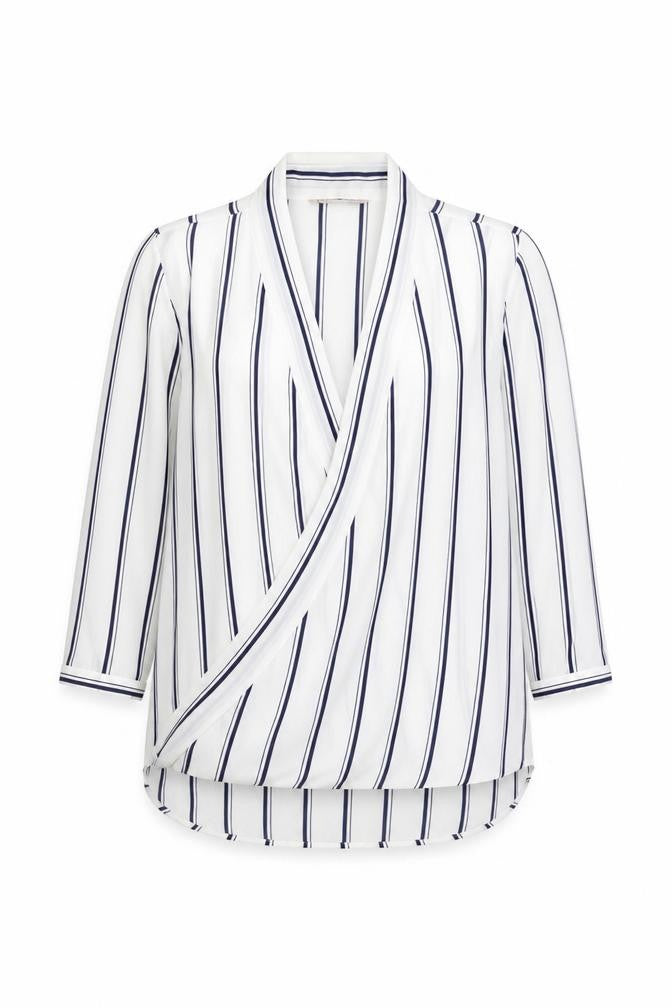 Marks & Spencer Women's White Striped 3/4 Sleeve Wrap Blouse
