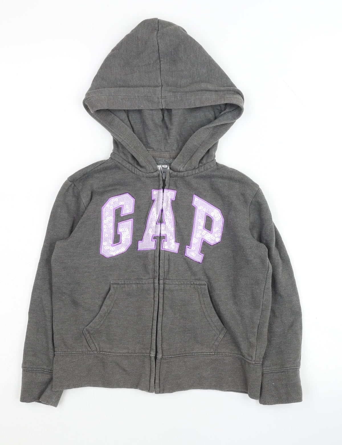 Gap Girls Grey Full Zip Hoodie with Sequin Logo, Size S