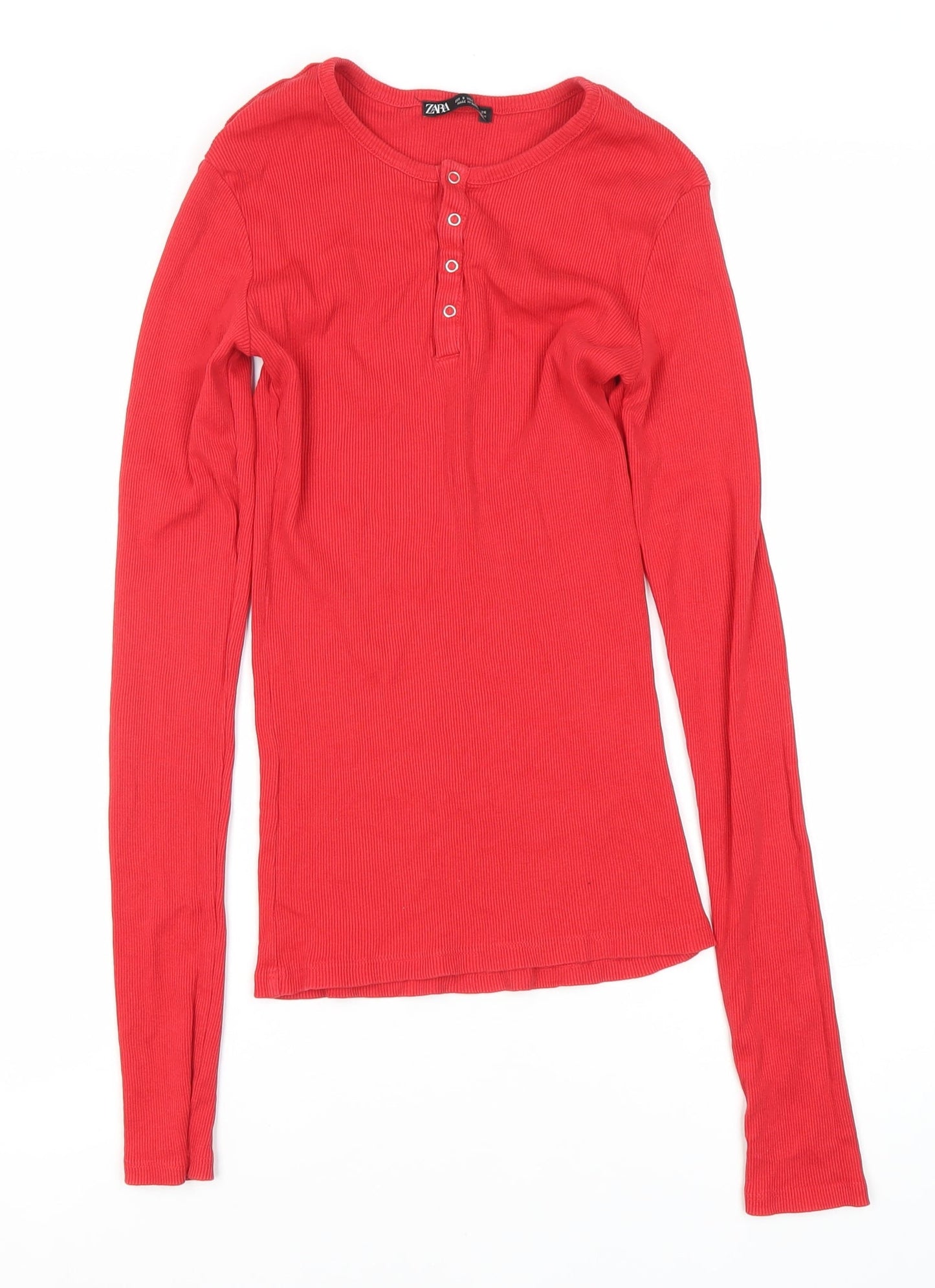 Zara Women's Red Henley T-Shirt Size 8