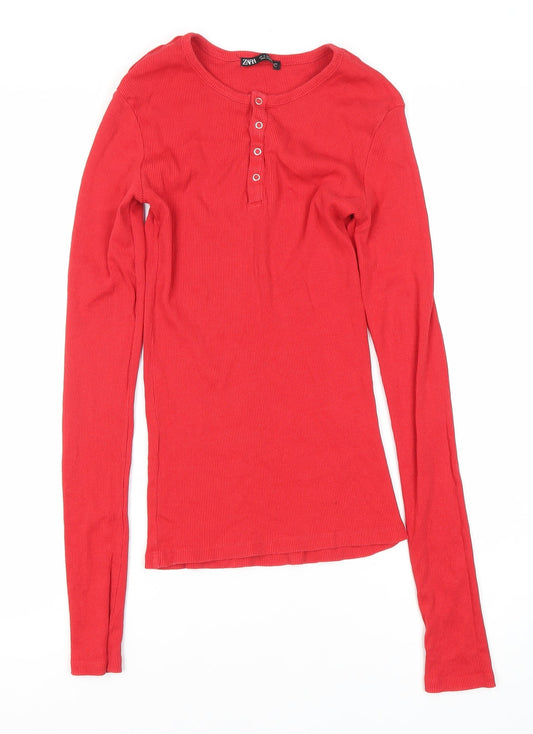 Zara Women's Red Henley T-Shirt Size 8