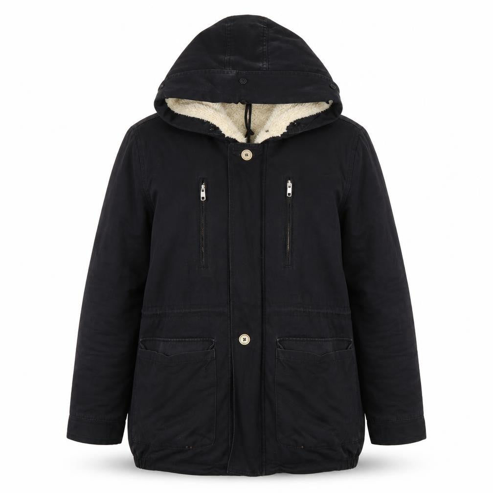 Vera Lucy Women's Black Parka Hooded Jacket L Casual
