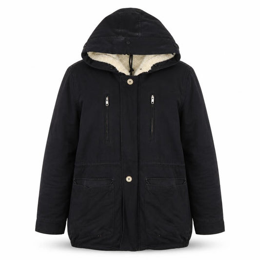 Vera Lucy Women's Black Parka Hooded Jacket L Casual