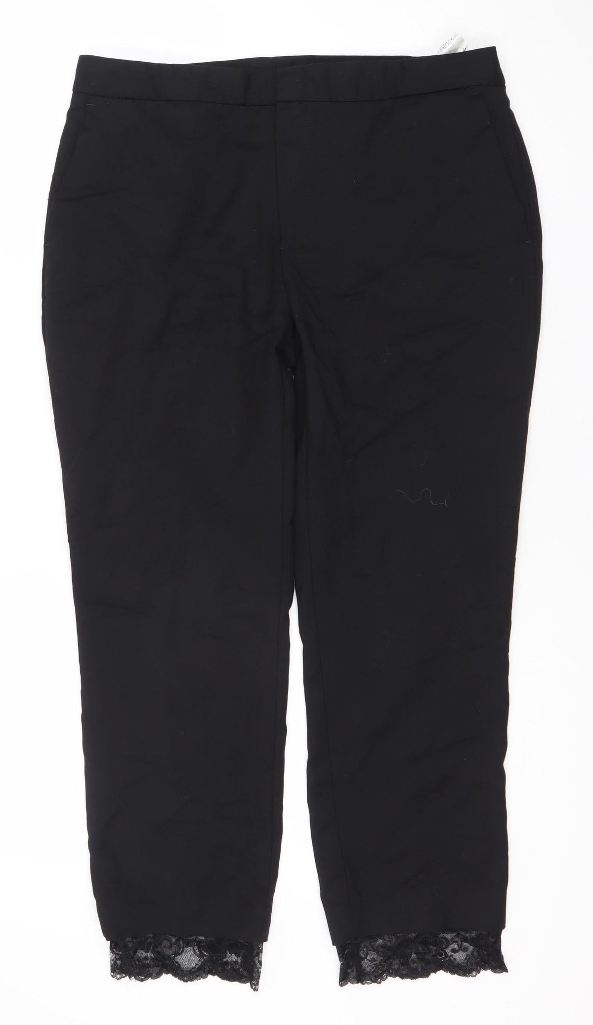 Zara Basic Women's Black Cropped Trousers, Size L, Lace Detail