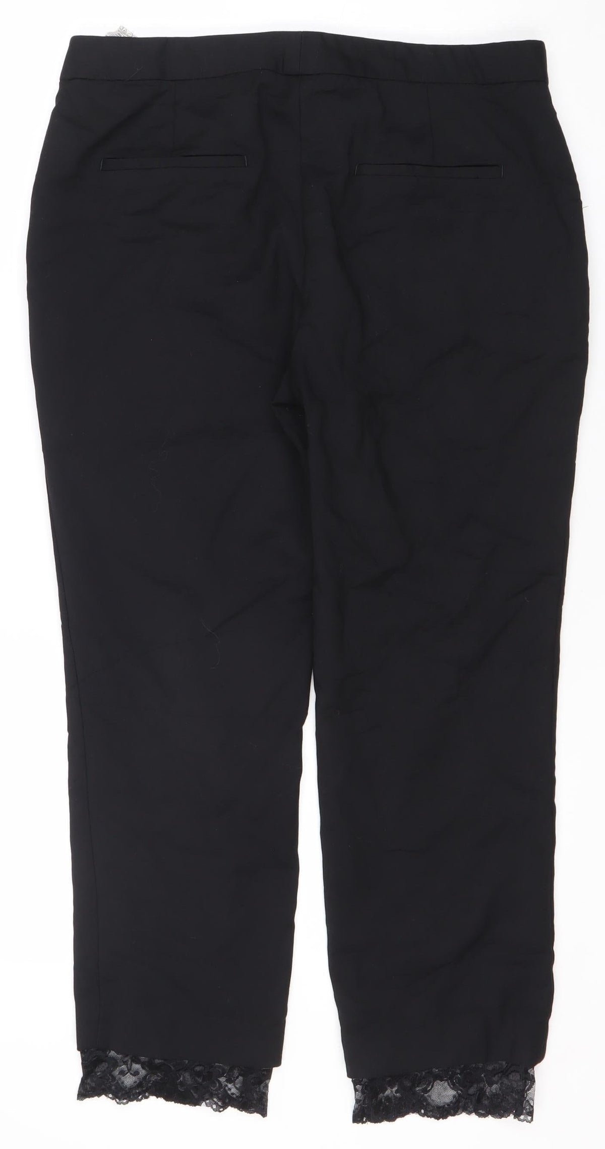 Zara Basic Women's Black Cropped Trousers, Size L, Lace Detail
