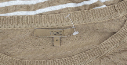Next Women's Beige Striped Pullover Jumper, Size 12