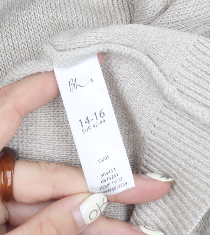 BHS Women's Beige Acrylic Crew Neck Jumper Size 14-16