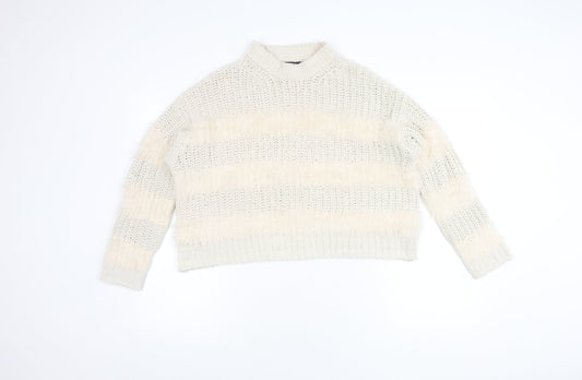 Bershka Women's Ivory Mock Neck Pullover Jumper Size 2