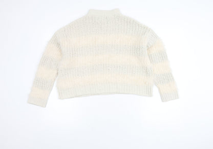 Bershka Women's Ivory Mock Neck Pullover Jumper Size 2