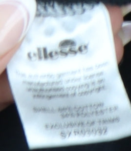Brand and care label for Ellesse Women's Black Zip Jacket, size L, Logo Accent