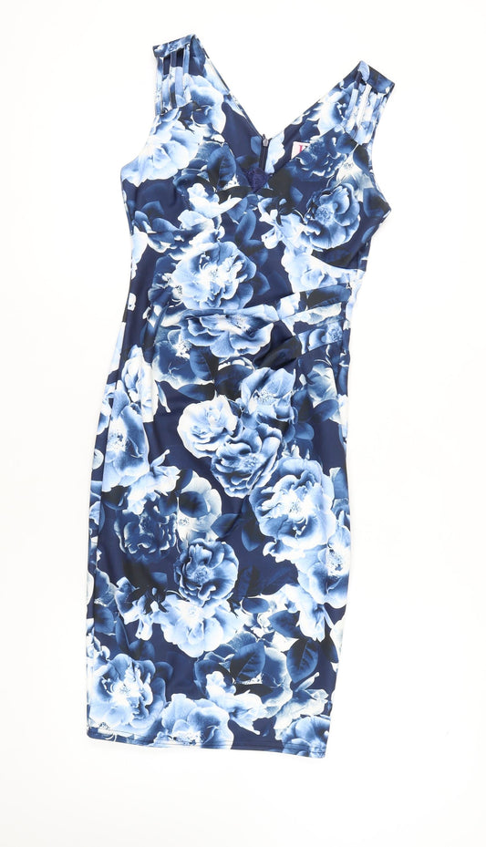 Jessica Wright Women's Blue Floral Bodycon Dress Size 10