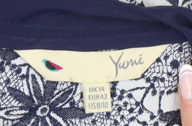 Yumi Women's Blue Floral Shift Dress Size 14