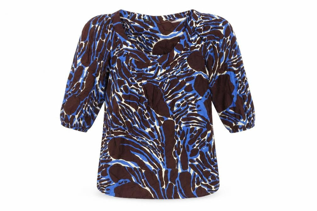 Marks & Spencer Women's Blue & Brown 3/4 Sleeve Top