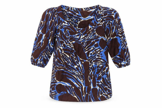 Marks & Spencer Women's Blue & Brown 3/4 Sleeve Top
