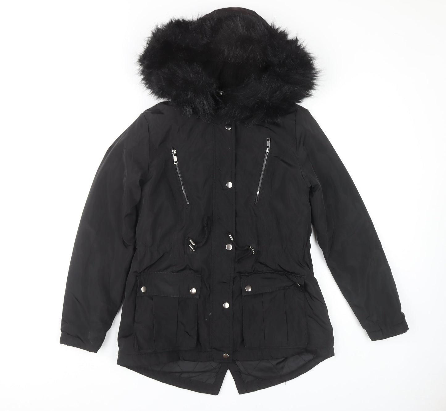 New Look Women's Black Parka Size 8 with Fur Hood