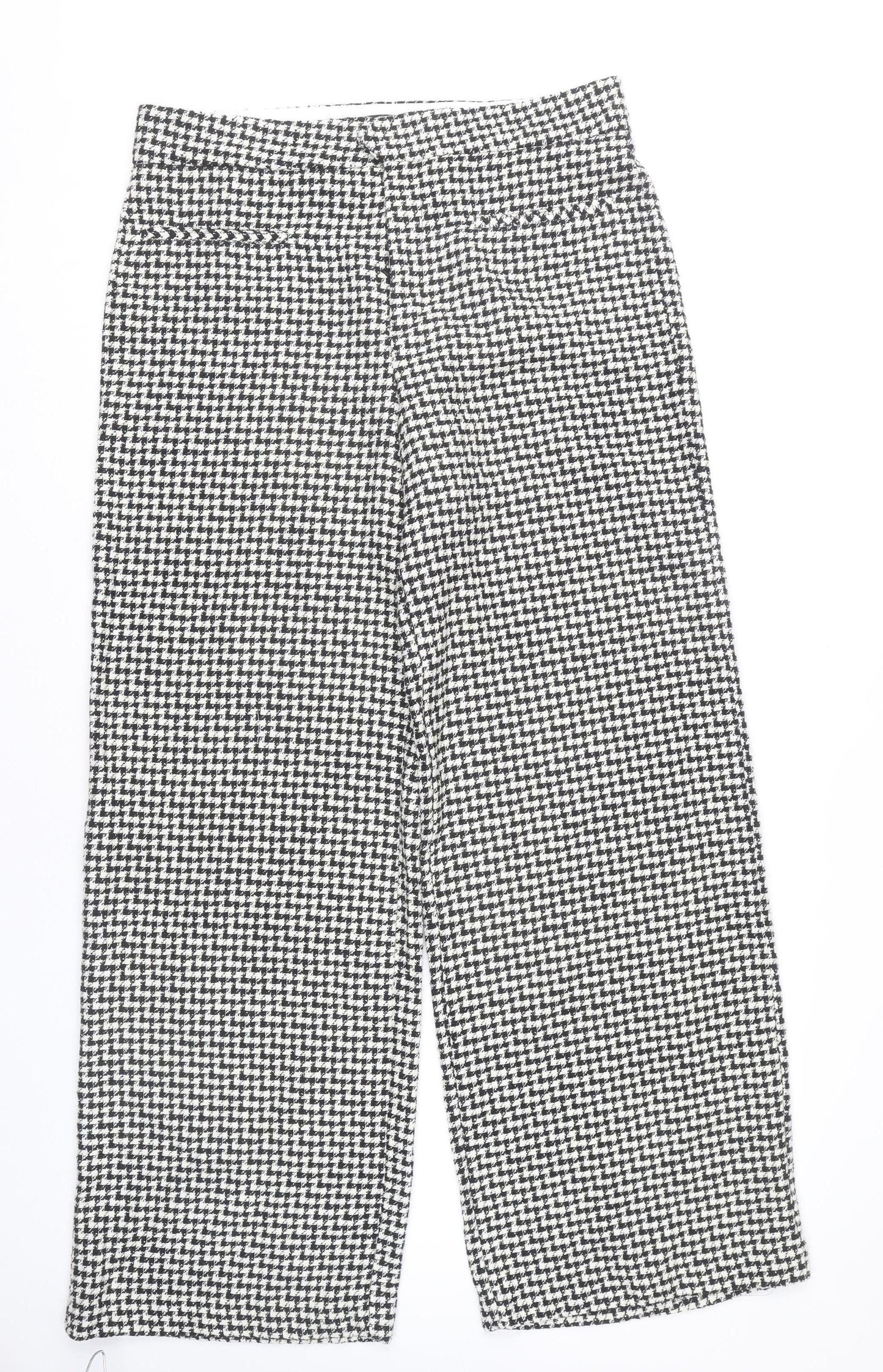 Zara Women's Black Herringbone Wide-Leg Trousers XL