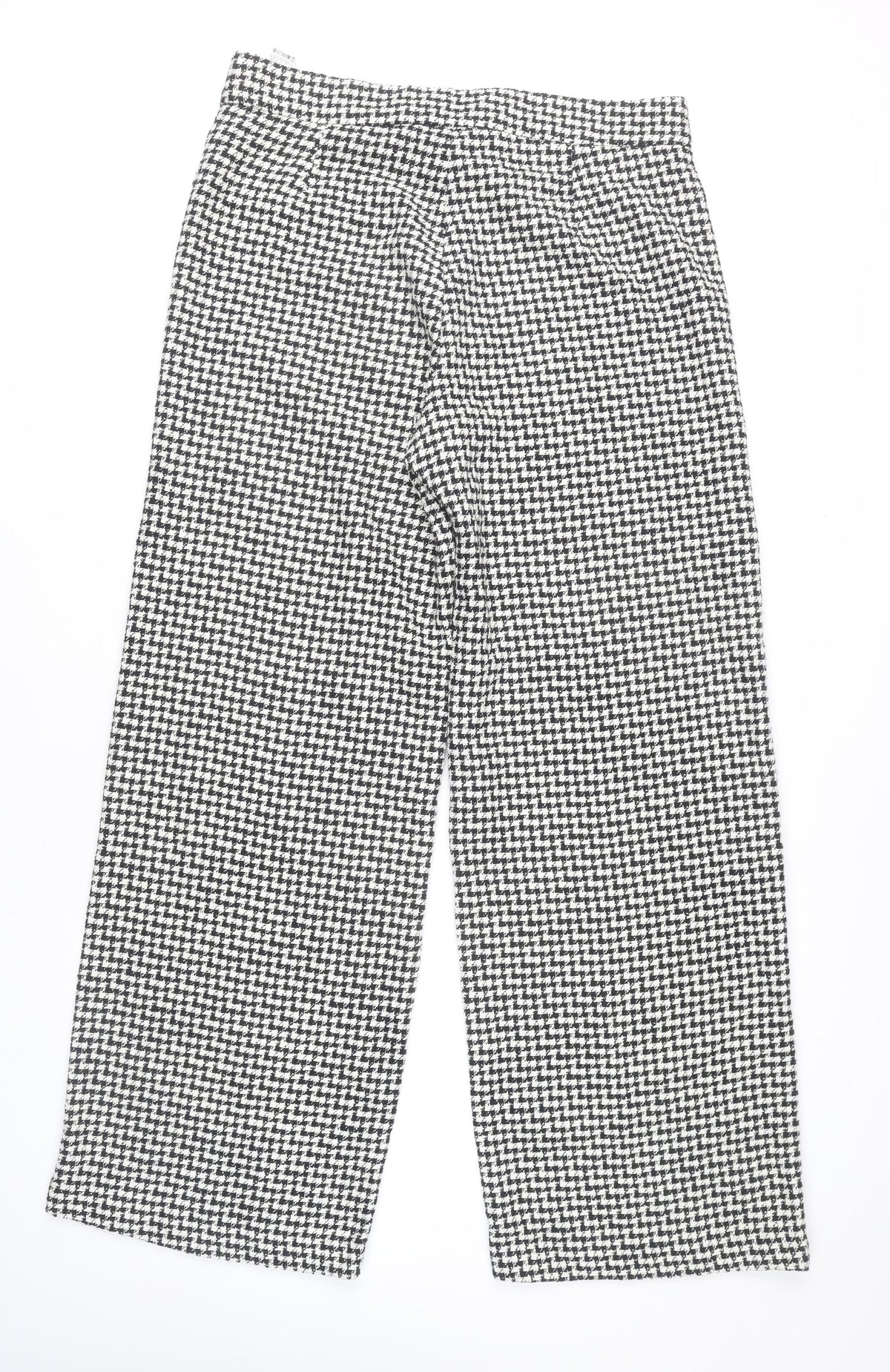 Zara Women's Black Herringbone Wide-Leg Trousers XL