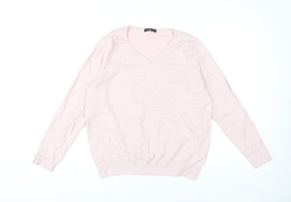 Bonmarché Women's Pink V-Neck Pullover Jumper L