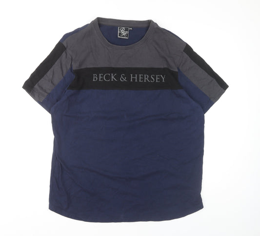Beck & Hersey Men's Blue Colourblock T-Shirt 2XL