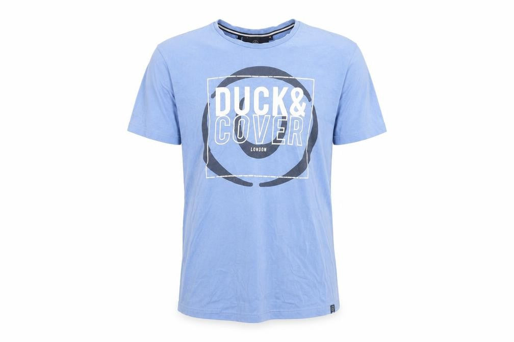 Duck and Cover Men's Blue Graphic T-Shirt Medium