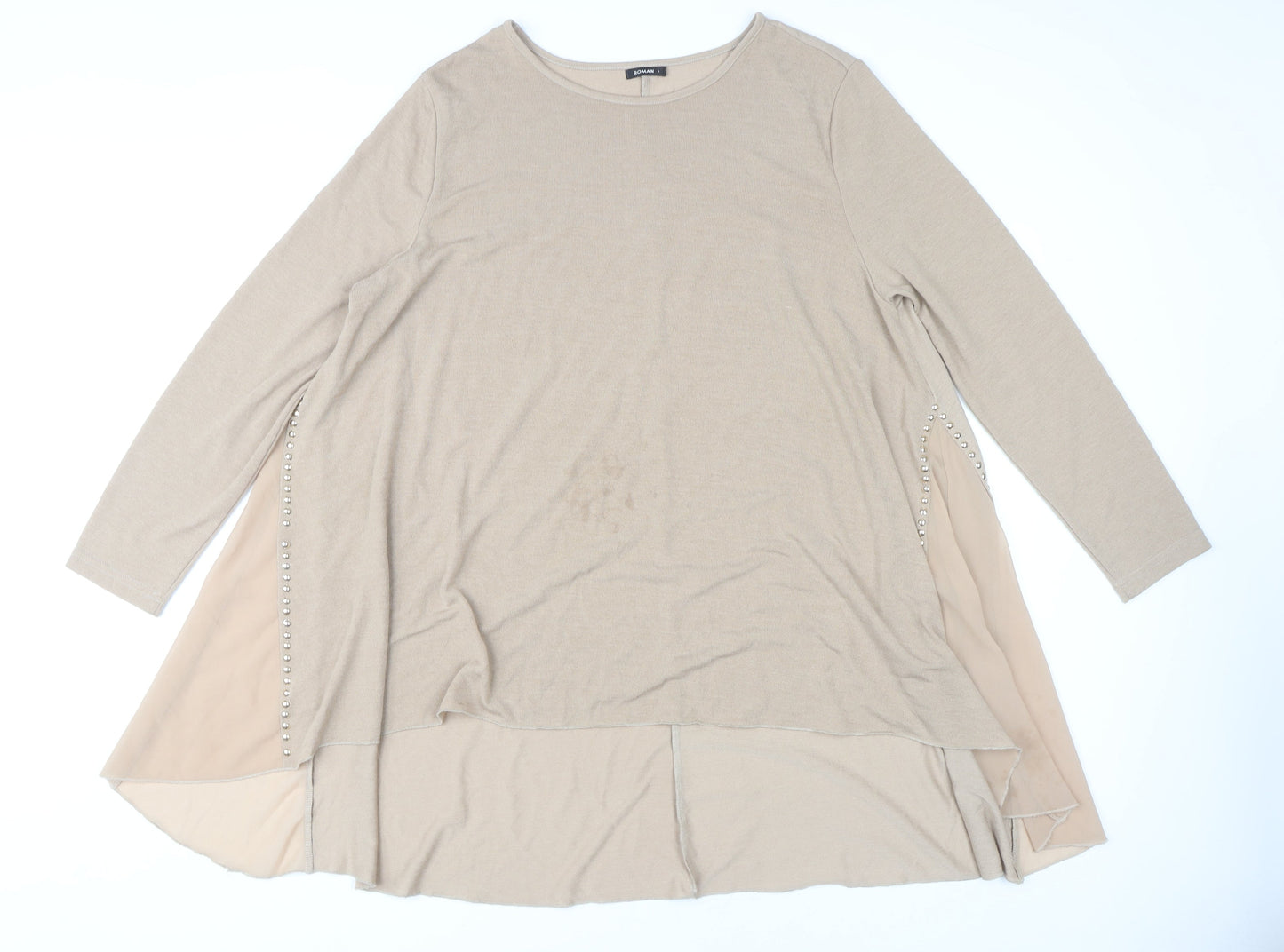 Roman Women's Beige Beaded Long Sleeve Top - Size L