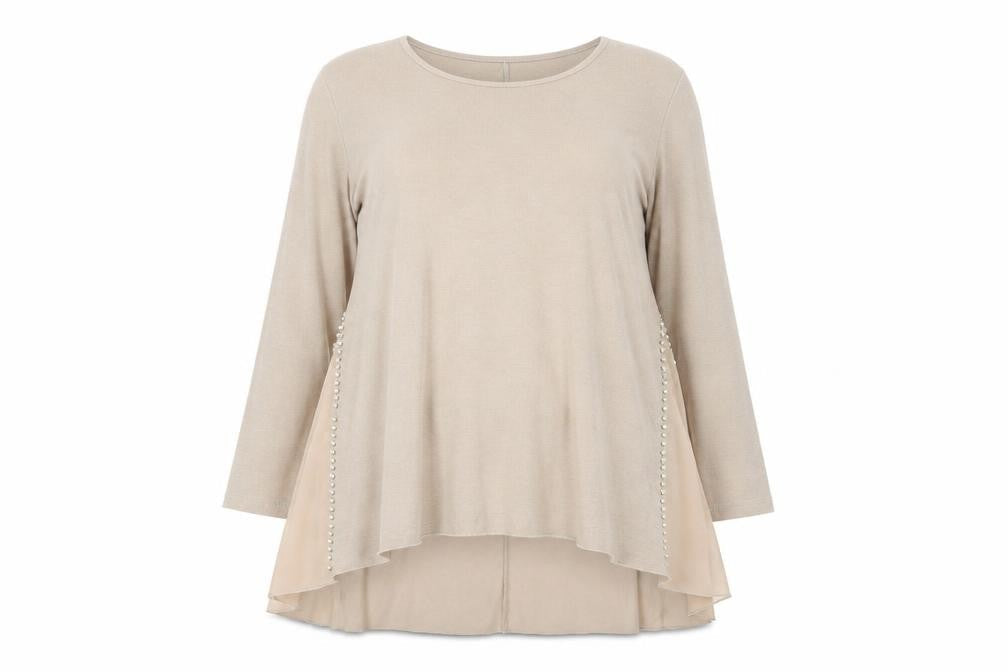 Roman Women's Beige Beaded Long Sleeve Top - Size L