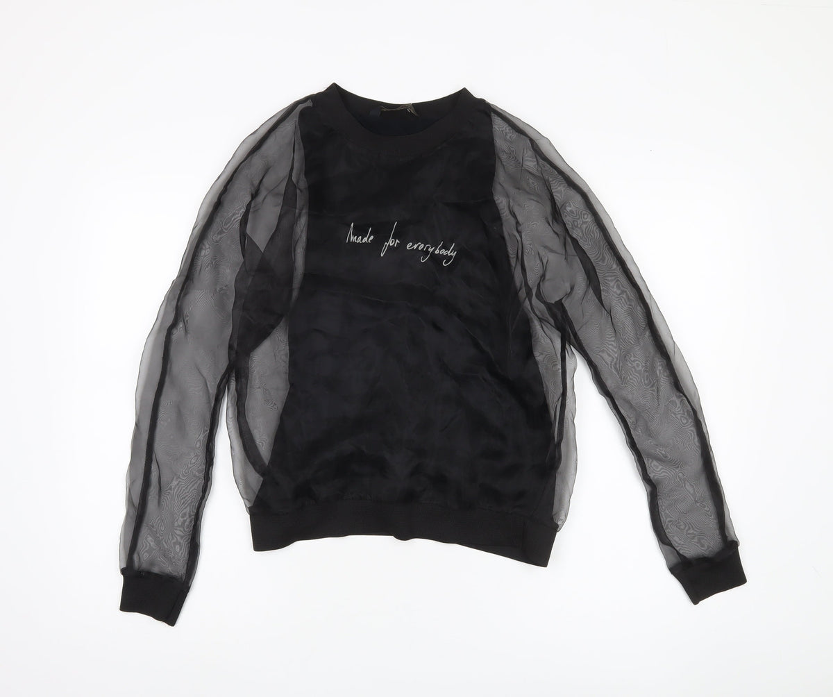 Zara Women’s Black XS Sheer Mesh Sleeve Blouse