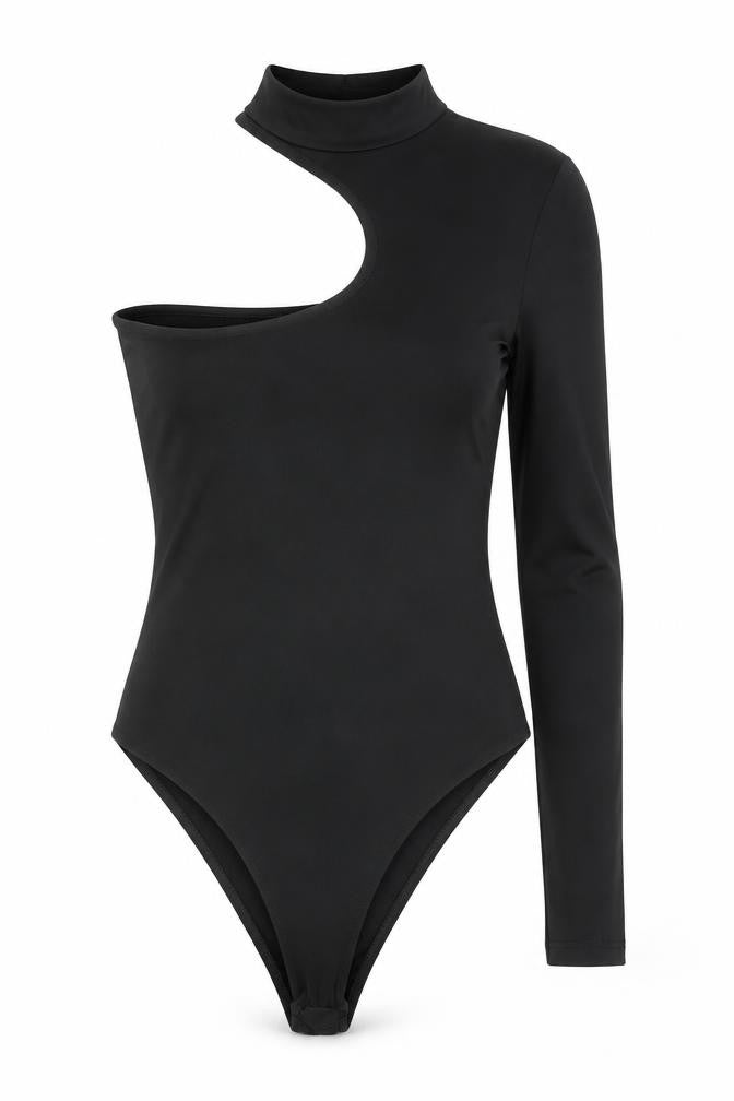 Nasty Gal Women's Black Asymmetric Bodysuit Size 6