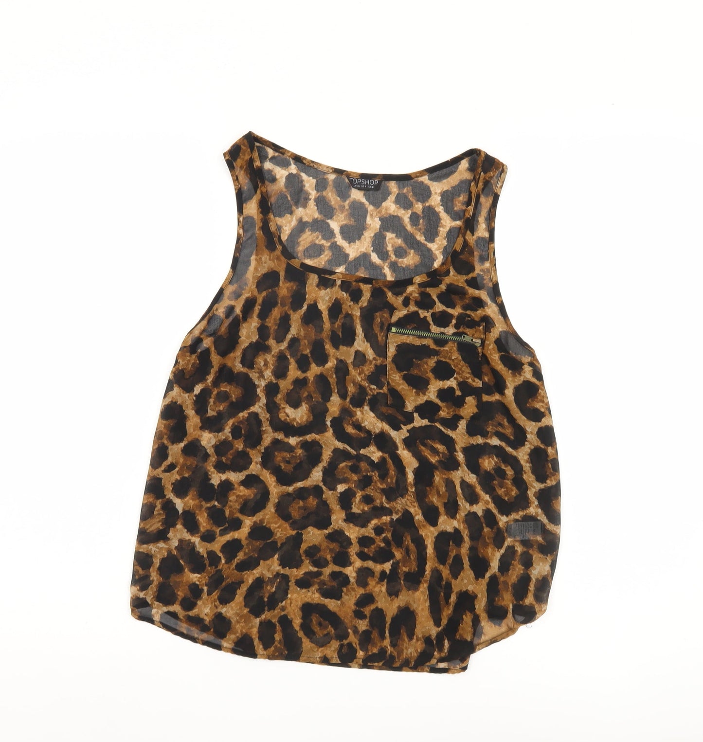 Topshop Women's Brown Leopard Print Tank Top Size 8
