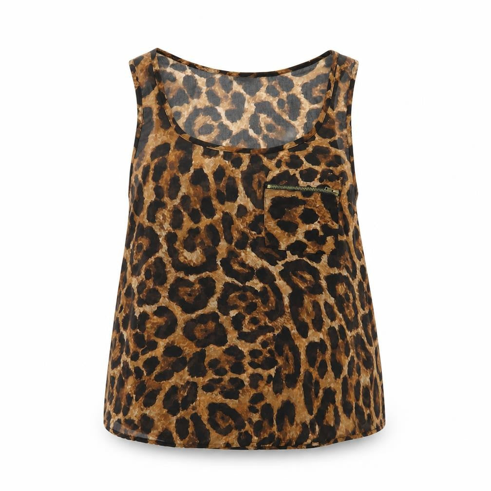 Topshop Women's Brown Leopard Print Tank Top Size 8
