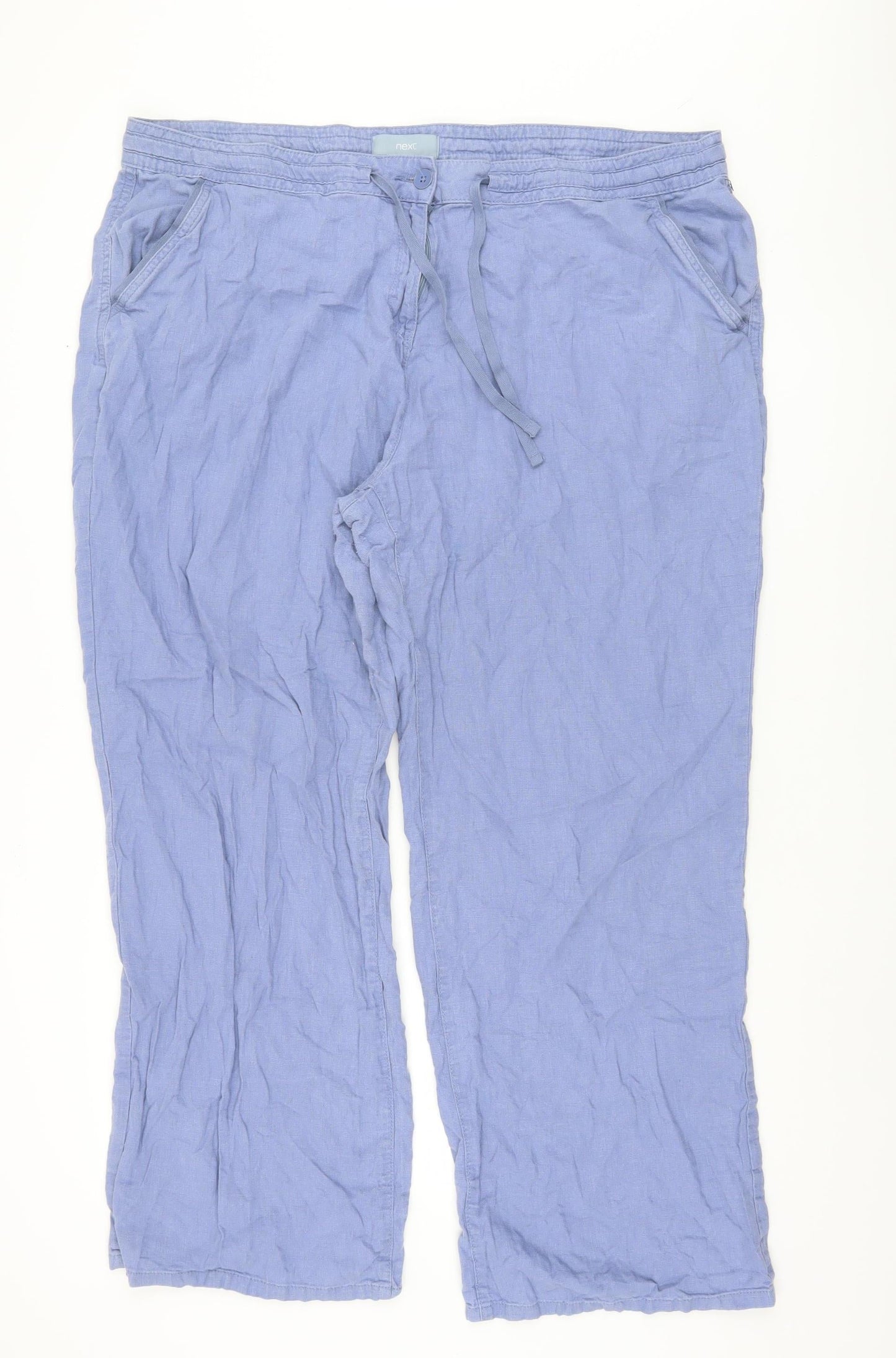 Next Women's Blue Linen Trousers Size 48 Elastic Waist