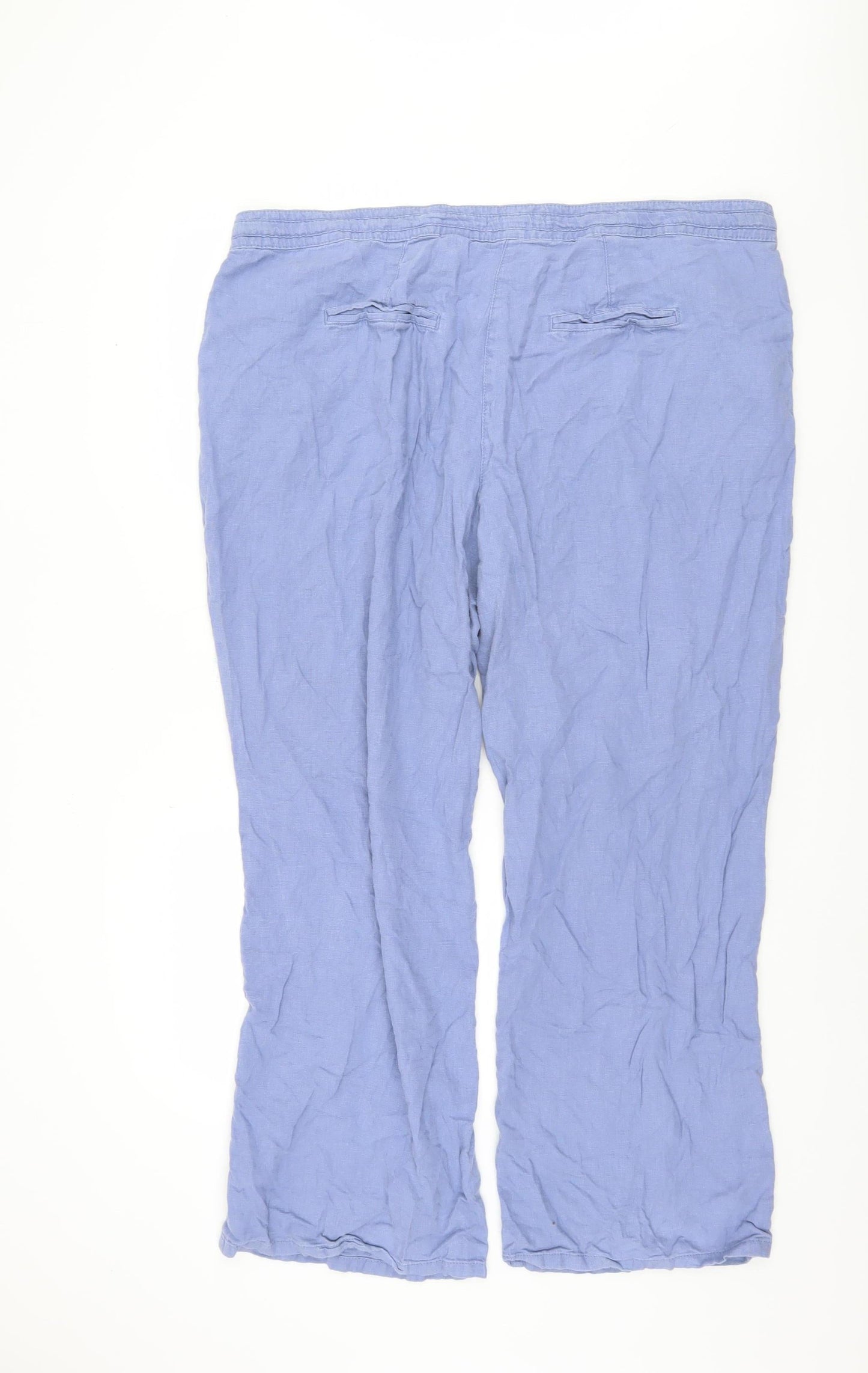 Next Women's Blue Linen Trousers Size 48 Elastic Waist