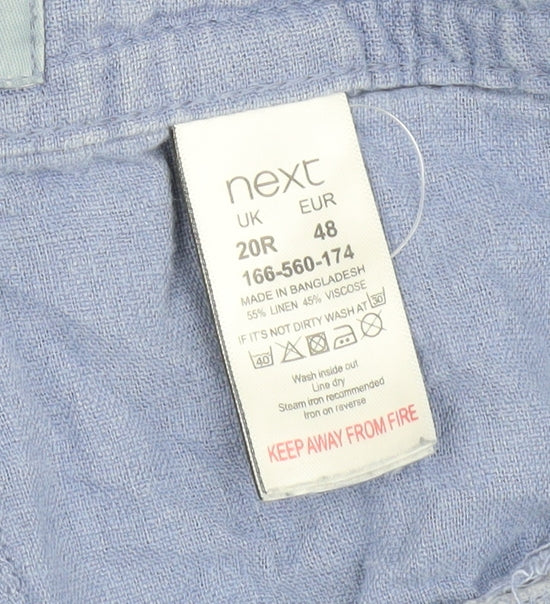 Next Women's Blue Linen Trousers Size 48 Elastic Waist