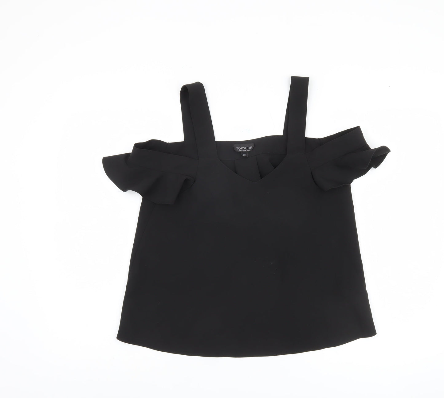 Topshop Women Black Cold Shoulder V-Neck Blouse Size 8