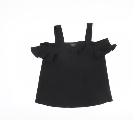 Topshop Women Black Cold Shoulder V-Neck Blouse Size 8
