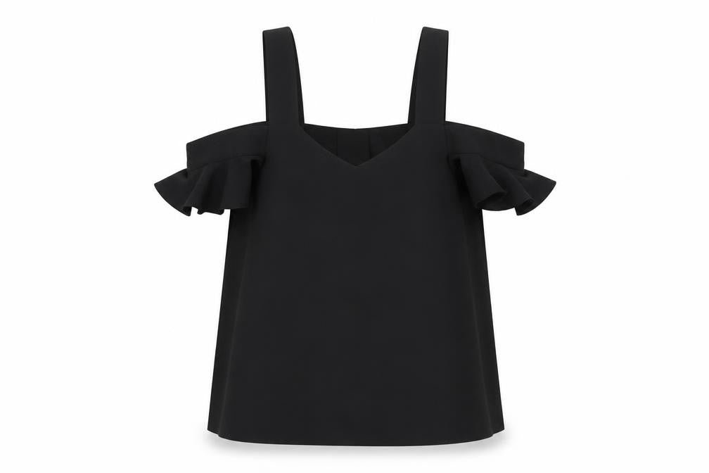 Topshop Women Black Cold Shoulder V-Neck Blouse Size 8