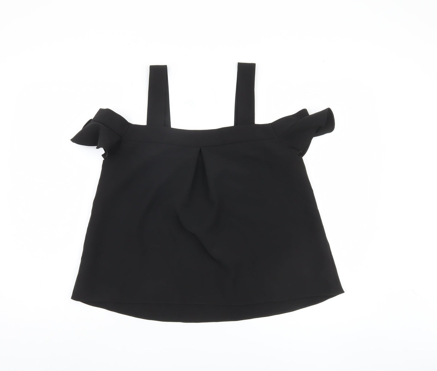 Topshop Women Black Cold Shoulder V-Neck Blouse Size 8