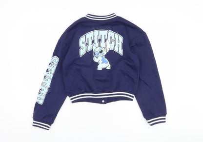 Back view of Disney girls’ blue stitch varsity jacket 11-12 years