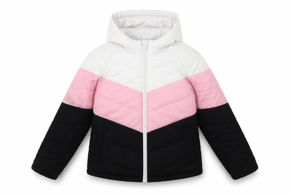 USA Pro Girls' Puffer Jacket, Black/Pink/White, 7-8 Years
