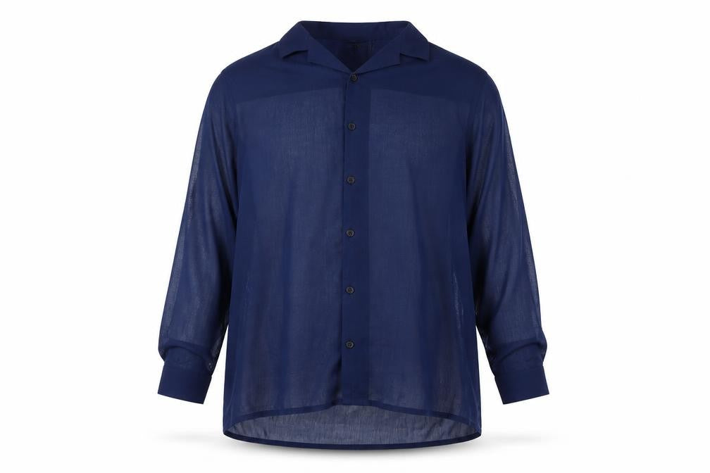 ASOS DESIGN Men's Blue 2XL Sheer Button-Up Shirt