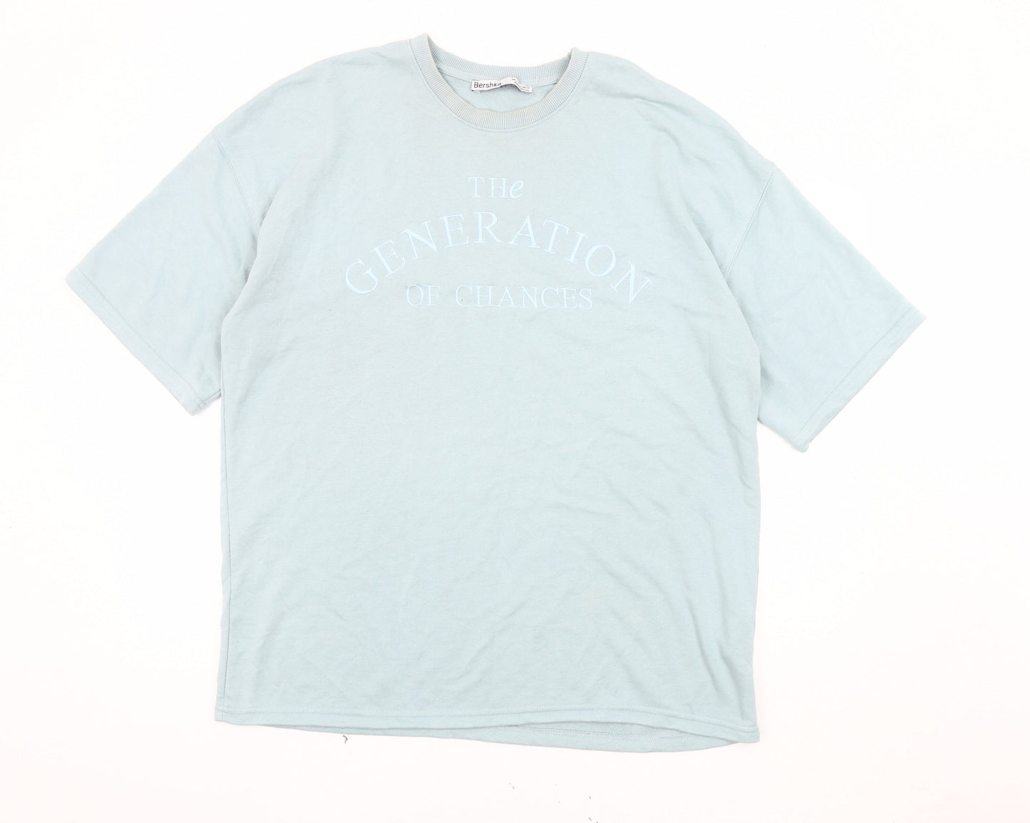 Bershka Blue Men's Large Crew Neck T-Shirt