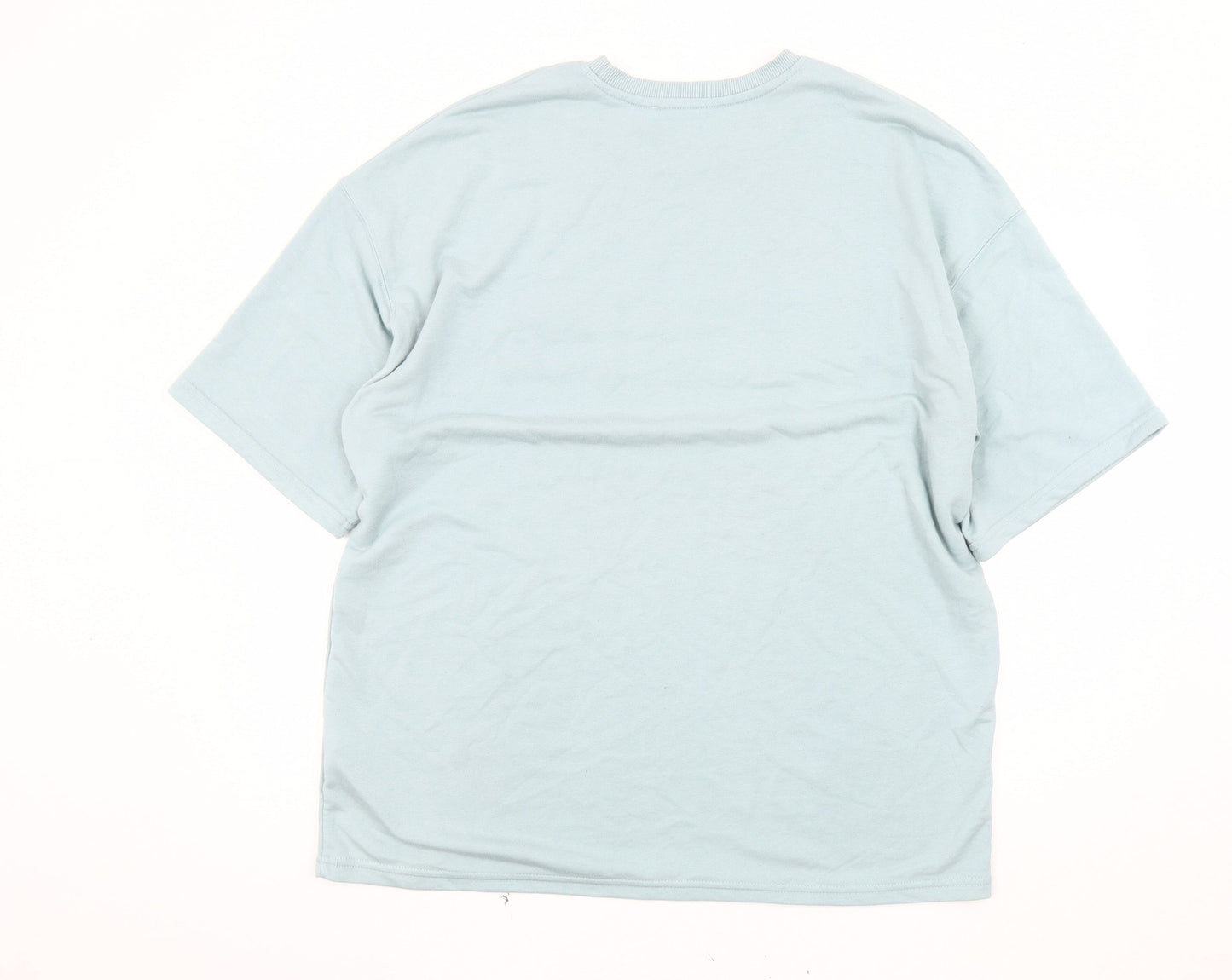 Bershka Blue Men's Large Crew Neck T-Shirt
