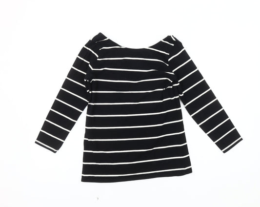 Zara Women's Black Striped Boat Neck T-Shirt, Size 12
