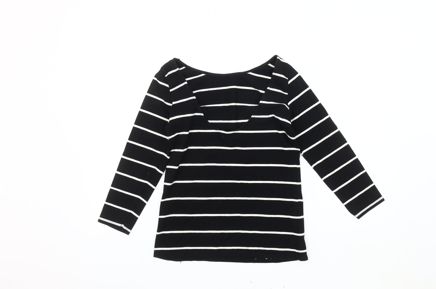 Zara Women's Black Striped Boat Neck T-Shirt, Size 12