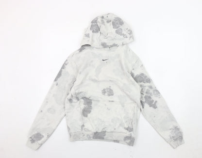 Front view of Nike girls’ white grey tie-dye pullover hoodie, size L