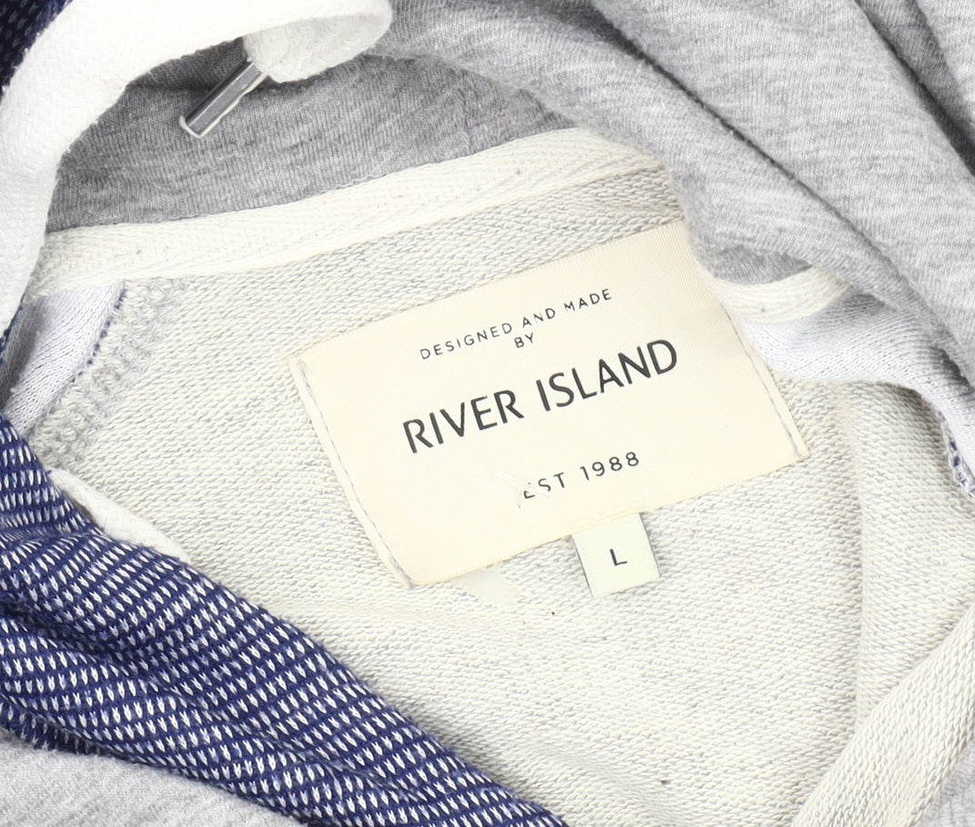 River Island Men's Grey Hoodie L Pullover Lightweight