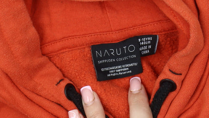 Close-up detail of Naruto Shippuden boys’ orange hoodie 9-10 years pullover anime