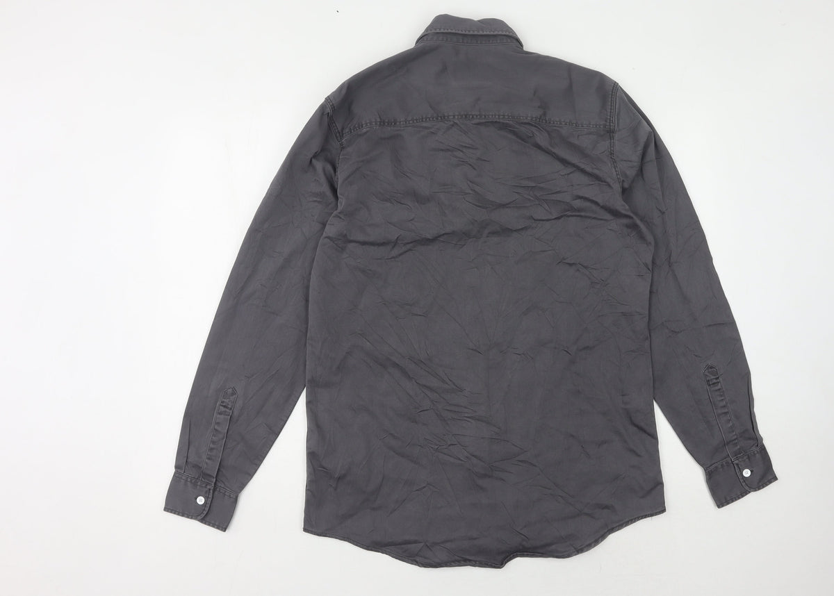 Topman Men's Grey Long Sleeve Casual Shirt - M